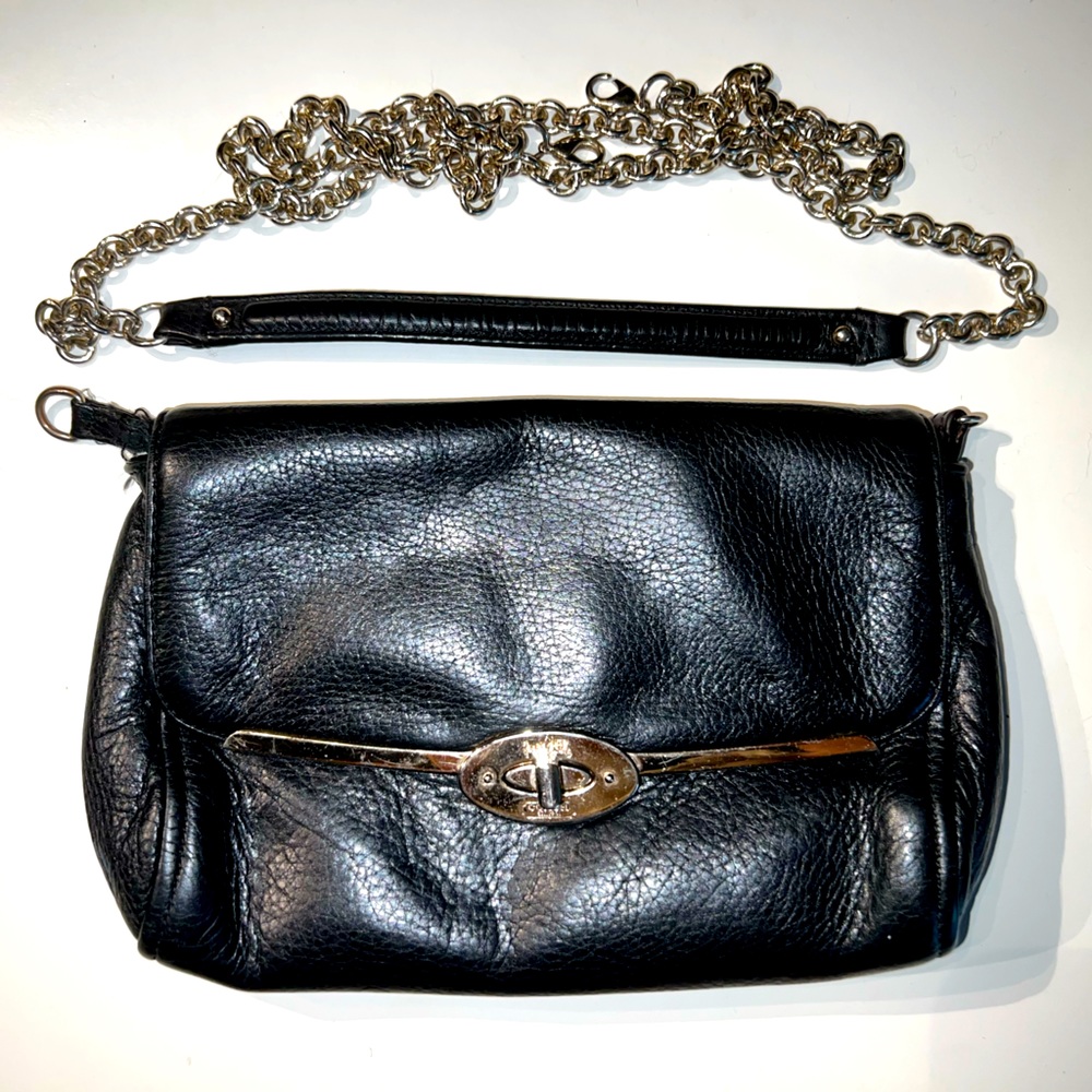 COACH Black Leather Crossbody Sterling Silver Hardware & Detachable Strap